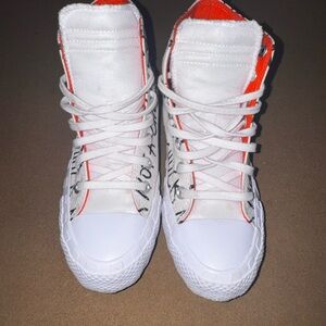 Converse White and Orange High-Tops